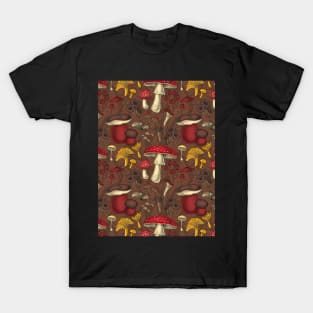 Wild mushrooms on brown T-Shirt